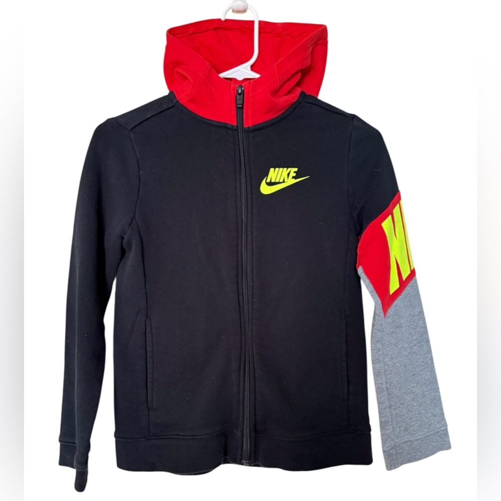 Nike Boys/Unisex Colirblocked Zip-Up Fleece Hoodie Black/ Red Size M